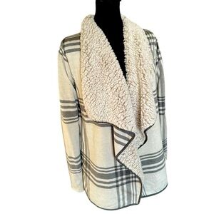 Thread & Supply Plaid Cardigan with Cream Sherpa Collar